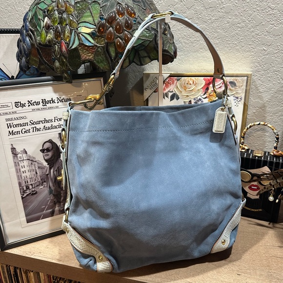 Coach, Blue Suede hobo NWOT - Picture 1 of 6